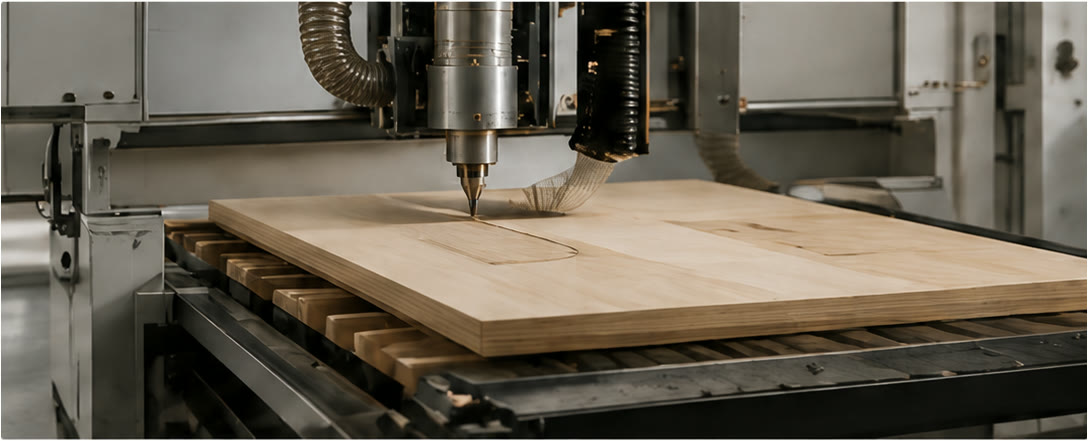 CNC router cutting a plywood sheet