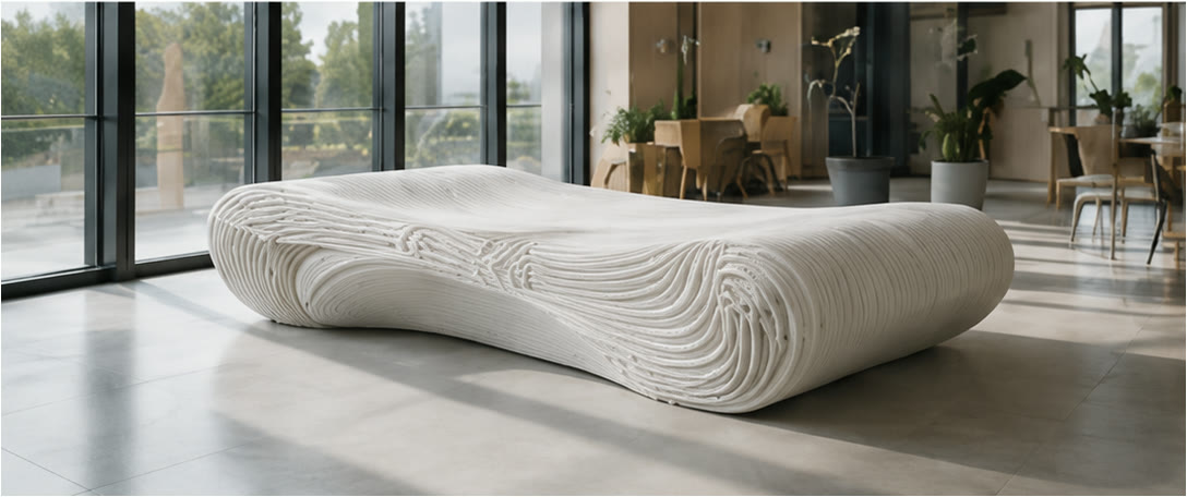 A ribbed bench in a room